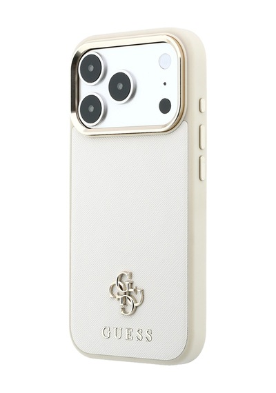 Apple iPhone Uyumlu 18 Pro Max Kılıf Guess Lisanslı M-safeli Klasik Yazı Ve 4g Logolu Pu Deri Saffiano Kapak Bej