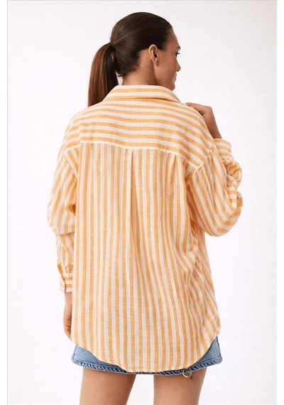 Fashion Friends Çizgili Kadın Gömlek 26y0670k1 Turuncu