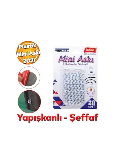 Yapışkanlı Banyo Lavabo Mutfak Askılık Şeffaf Plastik Sağlam Asma İz Bırakmayan Mini Askı 20 Adetli Set Genel