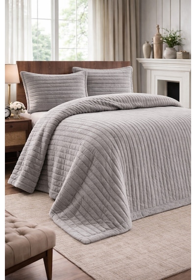 Modern Line Premium 3 Parça Battaniye Seti Özel Çantalı 220x240 Cm Yastık Kılıfı 50x70 Cm 2 Adet Gri