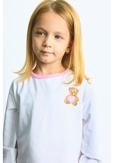 Defacto Figürlü Penye Beyaz Kız Bebek Uzun Kollu T-shirt I0577a5/wt34
