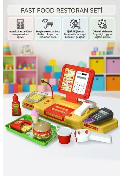 Hamburger Dükkanım Işıklı Sesli Barkod Okuyuculu Tartılı Pos Makineli Hesap Makineli Oyun Seti