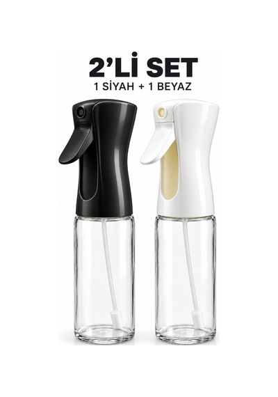 2 Li Cam Sprey Yağlık Seti 2 220 Ml Zeytinyağı Püskürtücü, Salata Ve Airfryer İçin Yağ Spreyi Siyah - Beyaz