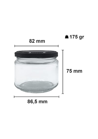 Ayrex Afracam 300 Ml Metal Siyah Kapaklı Şeffaf Cam Kavanoz 10 Adet Diğer