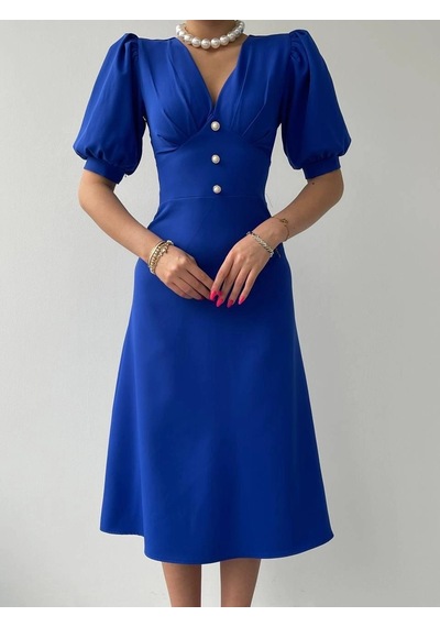 Valensdesign Linda Midi Elbise Saks Mavi