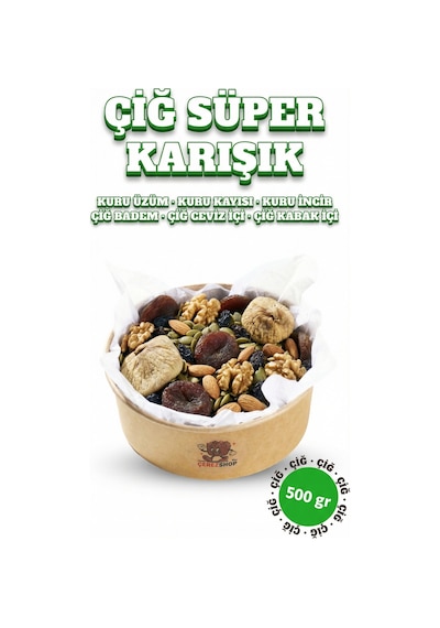 Çiğ Süper Karışık Kuruyemiş 500 Gr - Diyet Ara Öğün Ceviz, Badem, İncir, Kayısı, Üzüm, Kabak Çekirdeği 500  G