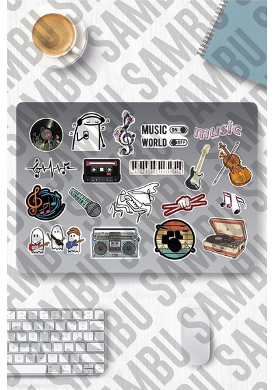 Müzik Temalı Sticker Etiket Seti - Music Sticker - Laptop Notebook Telefon