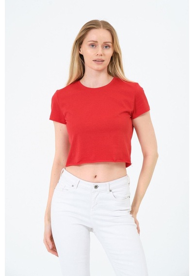 Kadın Kırmızı Kısa Kollu Oversize Crop - Pamuklu Basic Bisiklet Yaka T-shirt Çok Renkli Kadın Kırmızı Kısa Kollu Oversize Crop - Pamuklu Basic Bisiklet Yaka T-shirt Çok Renkli