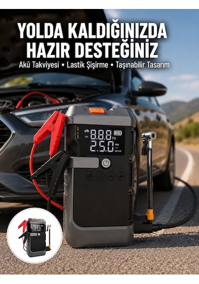 Işıklı Hava Kompresörlü Taşınabilir Akü Takviye Ünitesi Yeni Nesil Diğer