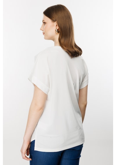 On Kadın Büyük Beden V Yaka Parçalı T-shirt 71476 Ekru