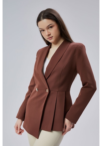 Kahverengi Regular Fit Pile Detaylı Blazer Ceket Siyah