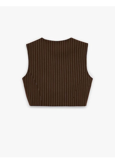 Koton Düğmeli V Yaka Crop Çizgili Blazer Yelek Kahverengi Çizgili 6sak20032pw Kahve Çizgili Koton Düğmeli V Yaka Crop Çizgili Blazer Yelek Kahverengi Çizgili 6sak20032pw Kahve Çizgili