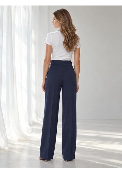 Nealirsanall.com Yüksek Bel Kemerli Wide Leg Palazzo Kumaş Pantolon Siyah