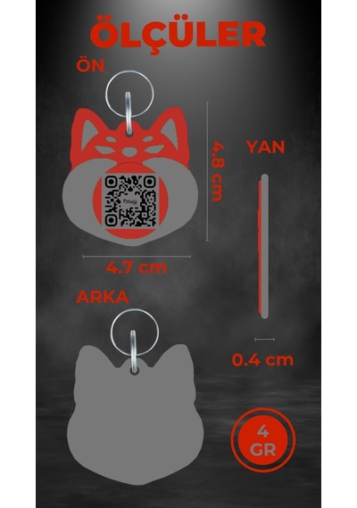 Petjoo 18.Cheems Gri-Kırmızı Qr'lı Köpek Künyesi