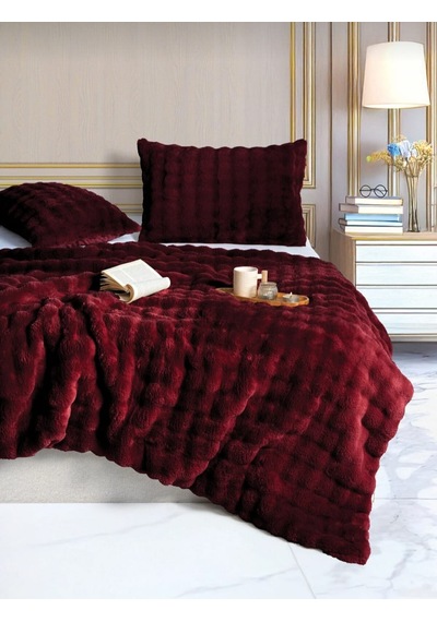 Merinos Diamond Kürk Bubble Desen Comforter Set, Çift Kişilik Yorgan Seti 220x240 Bordo