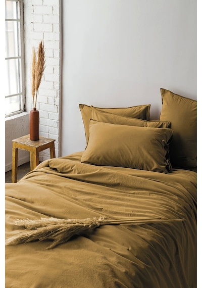 Savanna Mustard Yıkanmış %100 Pamuk Poplin Çift Kişilik Nevresim Takımı