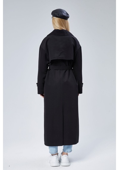 Oversize Rüzgarlık Detaylı Trençkot Siyah