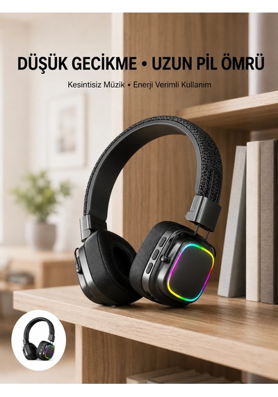 Zenvia Bluetooth 5.3 Rainbow Işıklı Kulak Üstü Kablosuz Kulaklık Yeni Nesil Znv2026