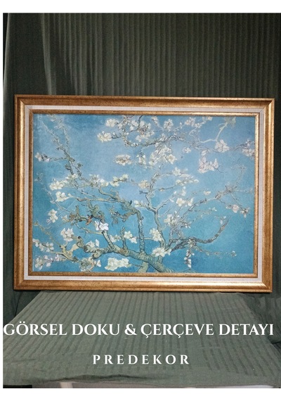 Gold Çerçeveli Vintage Dekoratif Van Gogh Badem Çiçekleri Tablosu 60x80 Cm