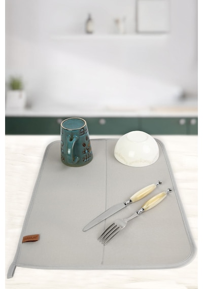 Basic Bulaşık Kurutma Matı 46x36 cm Kurulama Bezi Kurutma Örtüsü Tezgah Üstü Gri