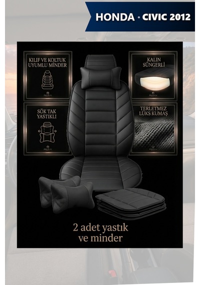 Civic 2012 Uyumlu Premium Lüks Siyah Renk 2 Adet Minder Ve Yastık
