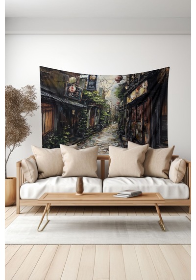Kore Sokakları Desenli Duvar Halısı Duvar Örtüsü Tapestry Süet Dokulu Kumaş
