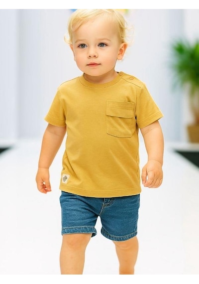 Çikoby Erkek Bebek Basic Cep Detaylı Tshirt-15856 Hardal