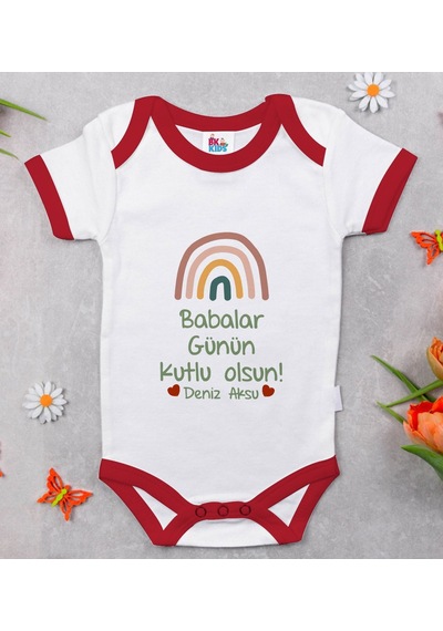 Bk Gift Bk Kids Kişiye Özel Babalar Günü Tasarımlı Kırmızı Bebek Body Zıbın-2 Çok Renkli