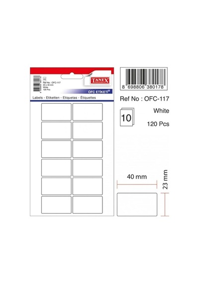 Tanex Ofis Etiketi Poşetli 23x40 MM Beyaz Ofis Etiketi 10 Lu Paket
