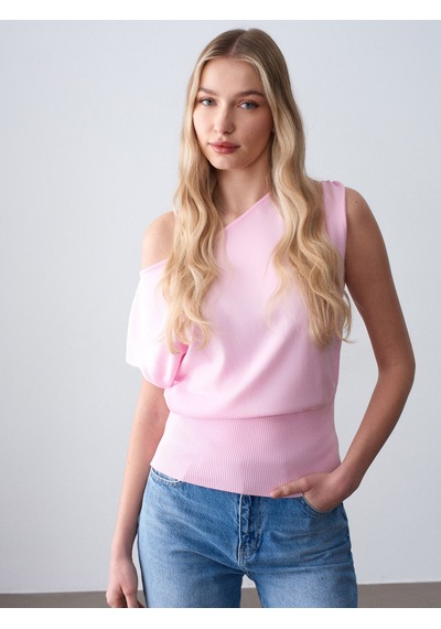 Dilvin 10870 Lyocell Karışımlı Dökümlü Bluz-toz Pembe