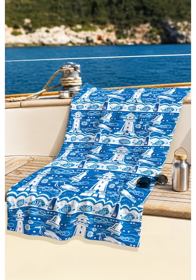 Deniz Feneri Marine Plaj Havlusu - Mavi Beyaz Nautical Havuz Banyo Hızlı Kuruyan Mikrofiber Havlu Kuru Yasemin
