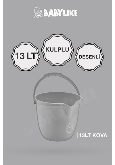 Çocuklar İçin 2'li Banyo Seti- Kulplu Kova & Oluklu Maşrapa Gri Gri