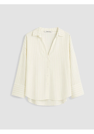 Lcw Everyday Ekru Çizgili Oversize Kadın Gömlek