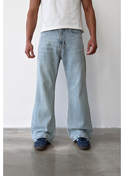 Flaw Yıkamalı Lazer Baskı İspanyol Paça Jean-29649 Buz Mavi