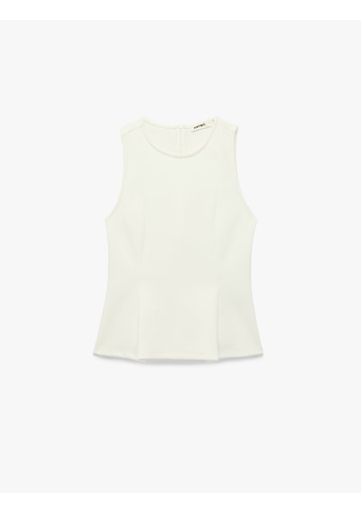Koton Slim Fit Kolsuz Bisiklet Yaka Peplum Bluz Ekru 6sak10097ek Ekru