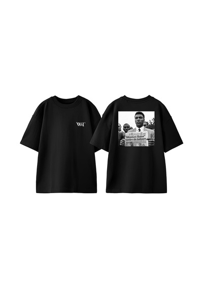 Thewert Muhammed Ali Tasarım Sırt Baskılı Pamuk Siyah Oversize T-shirt