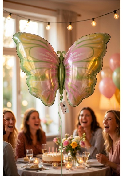 Sarı Yeşil Kelebek Folyo Balon 82x52 Cm Kelebek Temalı Doğum Günü Parti Süsü Çok Renkli