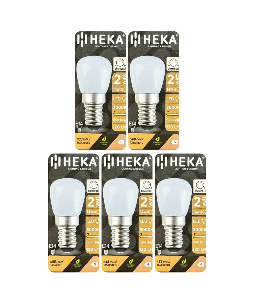 5 Adet Heka 2w 14w 3000k Sarı Işık E14 Duylu İnce Duy Dim Edilebilir Soft Led Mini Ampul