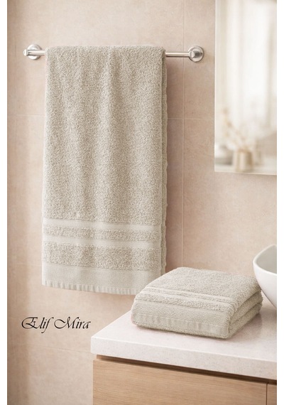 2 Parça Banyo Havlusu Seti Pamuklu Sude 70x140 + 50x85 Cm Bej