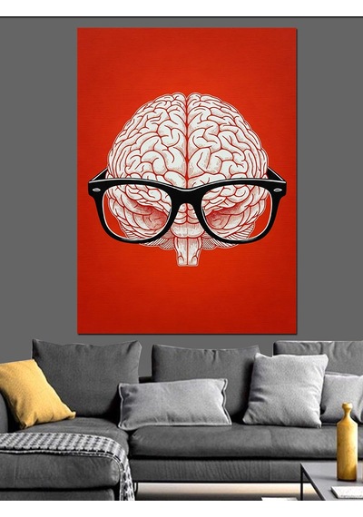 Ahşap Tablo Gözlüklü Beyin Grafik Tasarım