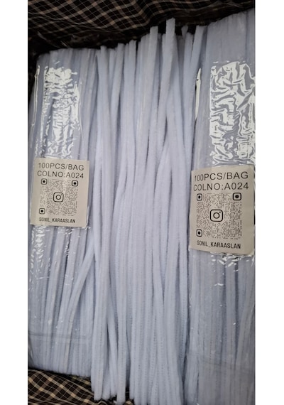 A024 Beyaz Şönil Dıy Tüylü Hobi Çubuğu - 100'lü Paket Chenille