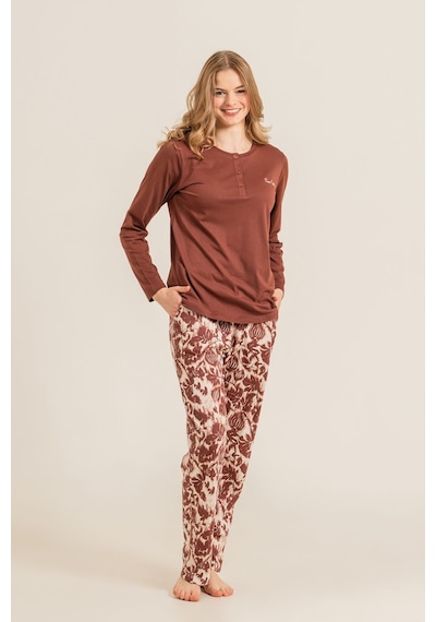 Pierre Cardin Kadın Kahverengi Uzun Kol Pijama Takım Pc9264-s-v1 Pc9264-s-v1
