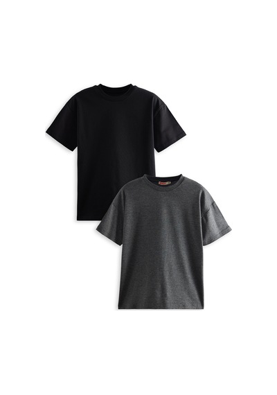 Denokids Erkek Çocuk Basic Oversize 2'li T-shirt Takım Renkli Çok Renkli