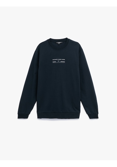 Koton Uzun Kollu Pamuklu Bisiklet Yaka Baskılı Sweatshirt Lacivert 6wam70038mk Lacivert