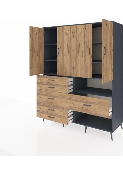 Kronos Gardrop 7 Raflı 6 Çekmeceli 4 Kapaklı 176x59x221 Antrasit-çam Çam Kronos Gardrop 7 Raflı 6 Çekmeceli 4 Kapaklı 176x59x221 Antrasit-çam Çam