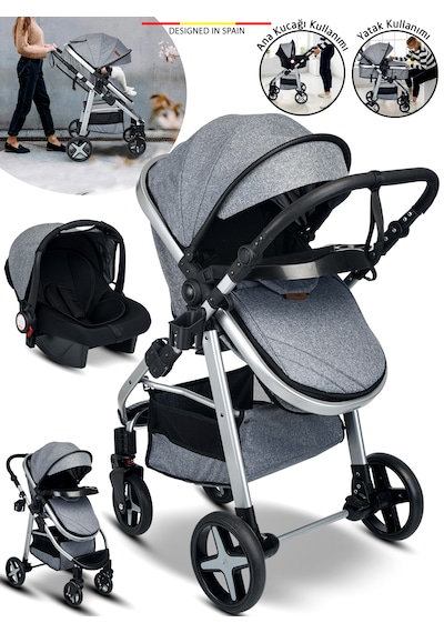 Baby Home 950 Tayla 6 In 1 Mama Tablalı Çift Yönlü Travel Sistem Bebek Arabası Siyah