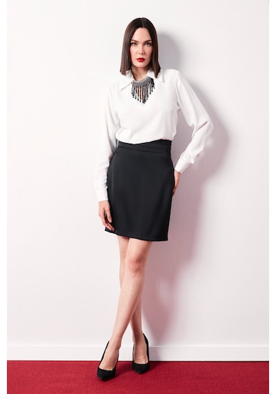 Sateen Kolyeli Salaş Bluz - Ekru-134624 Ekru