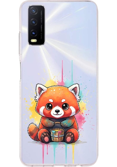 Vivo Y20s İle Uyumlu Splash Tilki Tasarımlı Şeffaf Silikon Kılıf Şeffaf