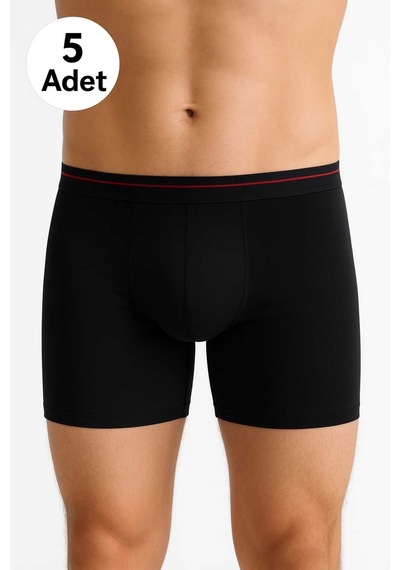 Sedef Yıldızı Siyah Likralı Erkek Boxer 5 Adet Siyah