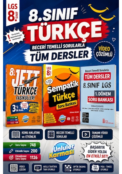 8.sınıf Jett Türkçe Fasikülleri-sempatik Türkçe Soru Bankası -1.dönem Tüm Dersler Soru Bankası
